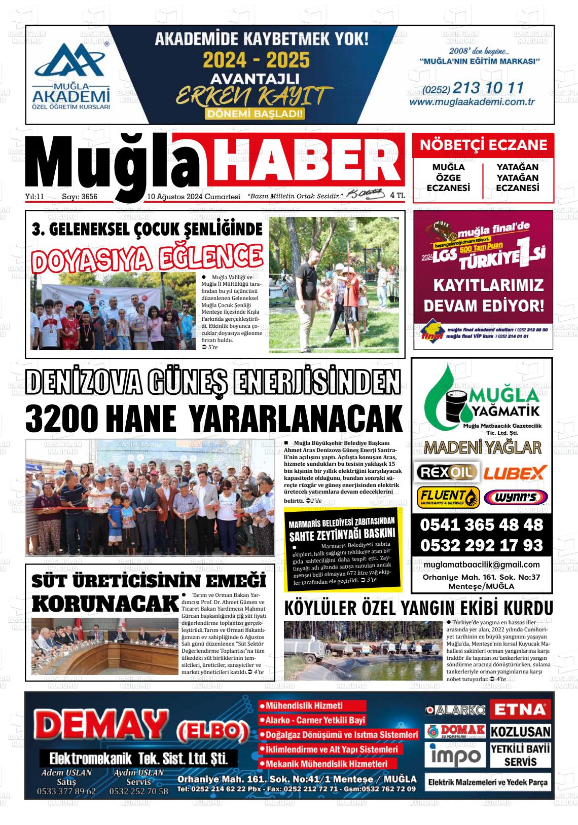 10 Ağustos 2024 Muğla Haber Gazete Manşeti