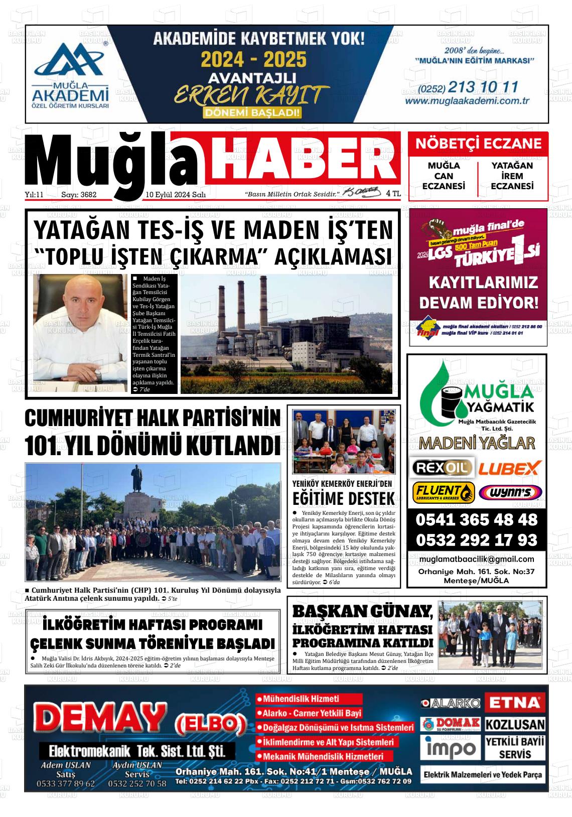 10 Eylül 2024 Muğla Haber Gazete Manşeti