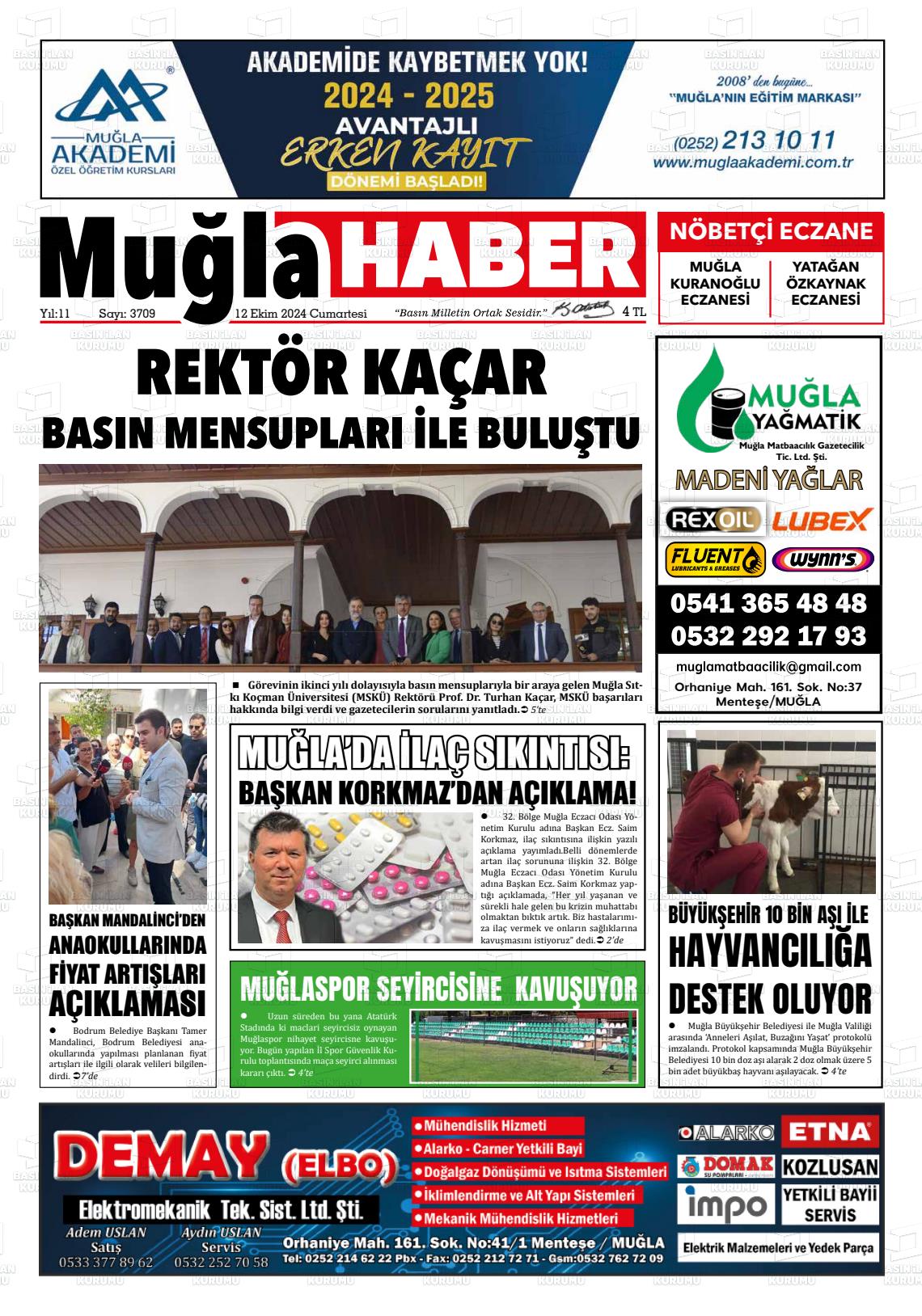 12 Ekim 2024 Muğla Haber Gazete Manşeti