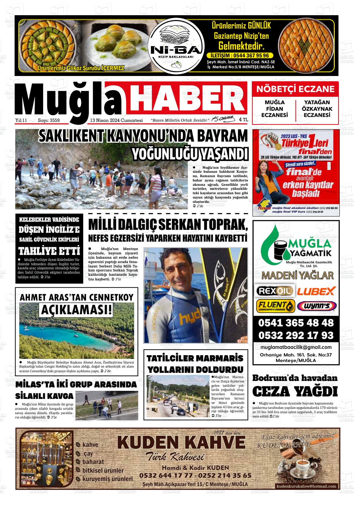 13 Nisan 2024 Muğla Haber Gazete Manşeti