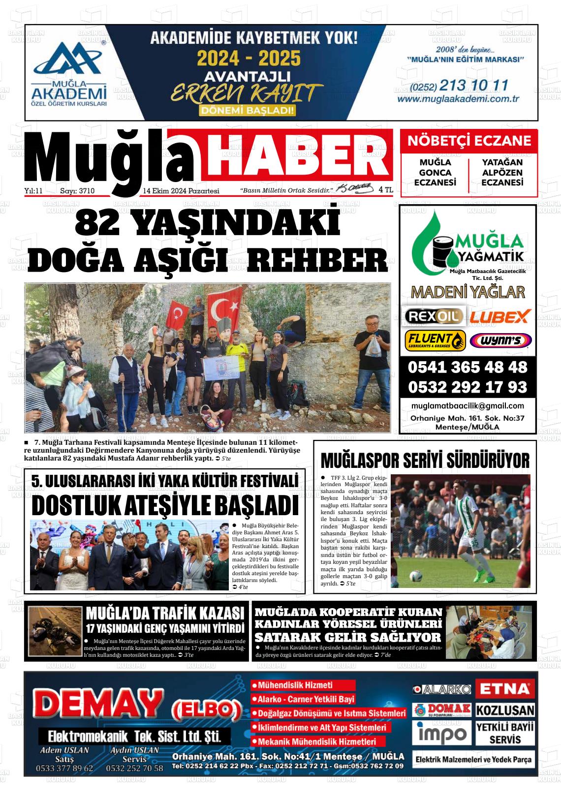 14 Ekim 2024 Muğla Haber Gazete Manşeti