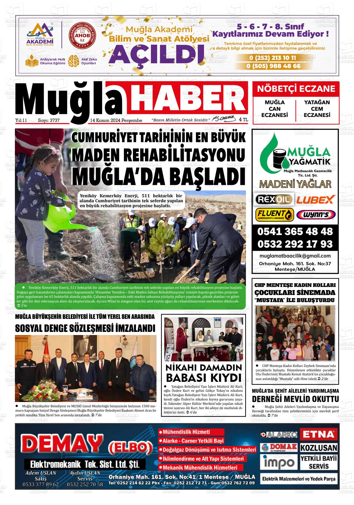 14 Kasım 2024 Muğla Haber Gazete Manşeti