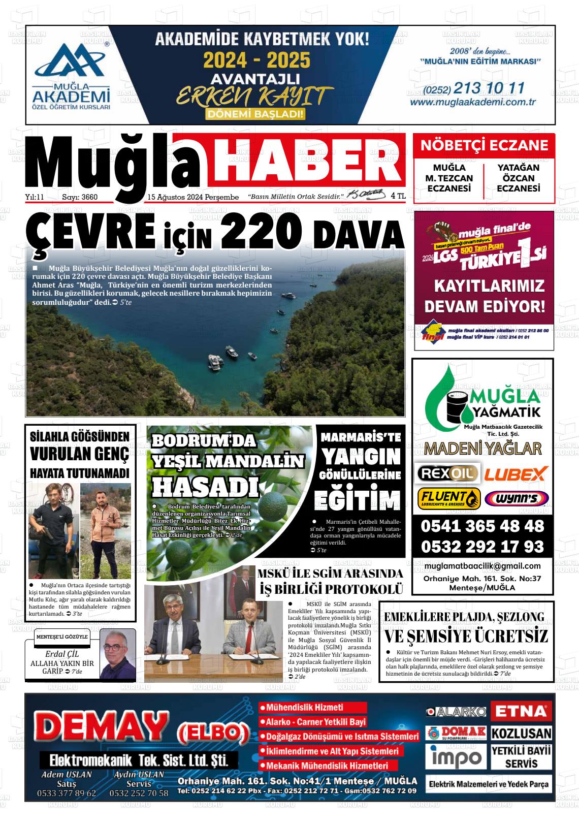 15 Ağustos 2024 Muğla Haber Gazete Manşeti