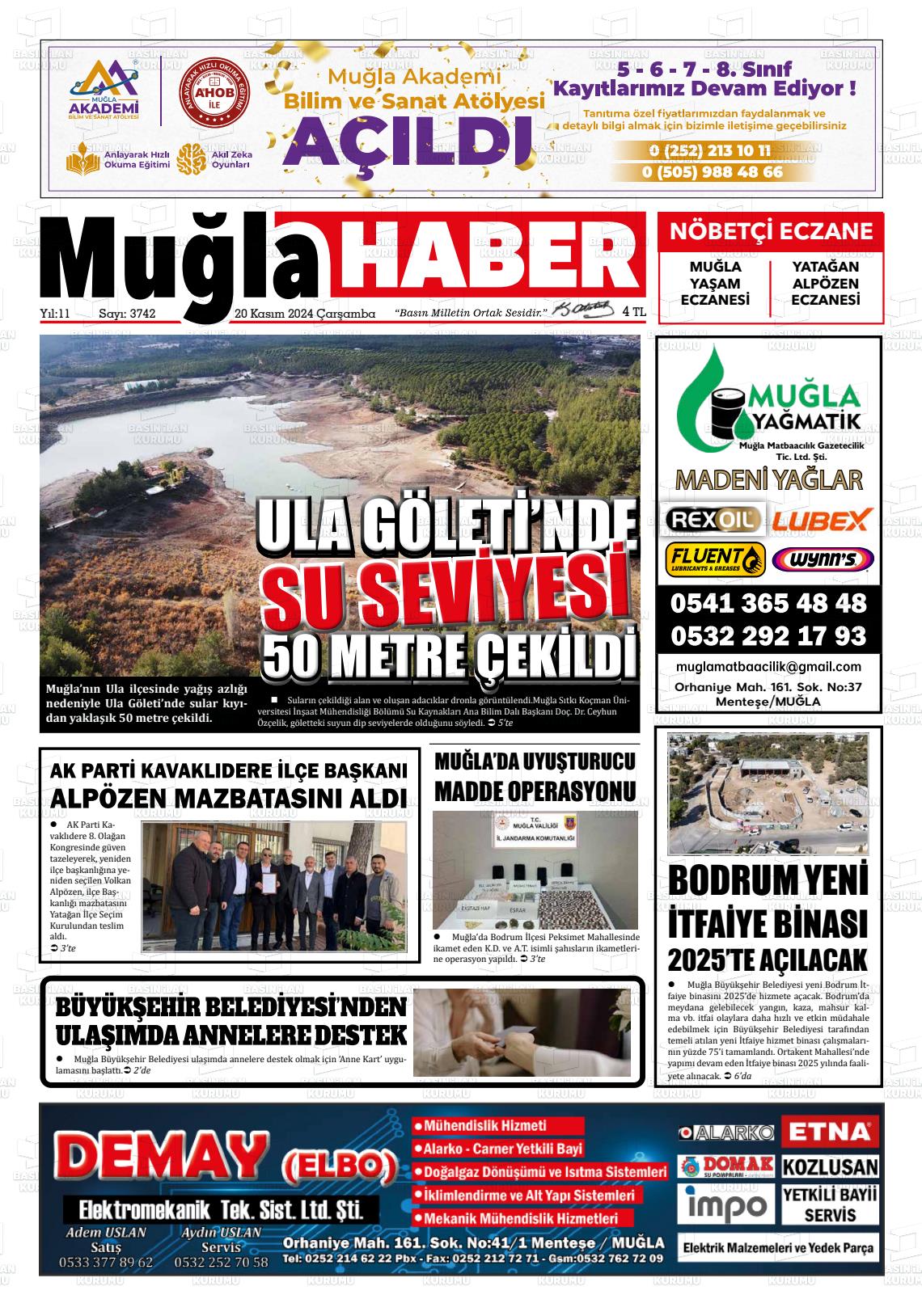 20 Kasım 2024 Muğla Haber Gazete Manşeti