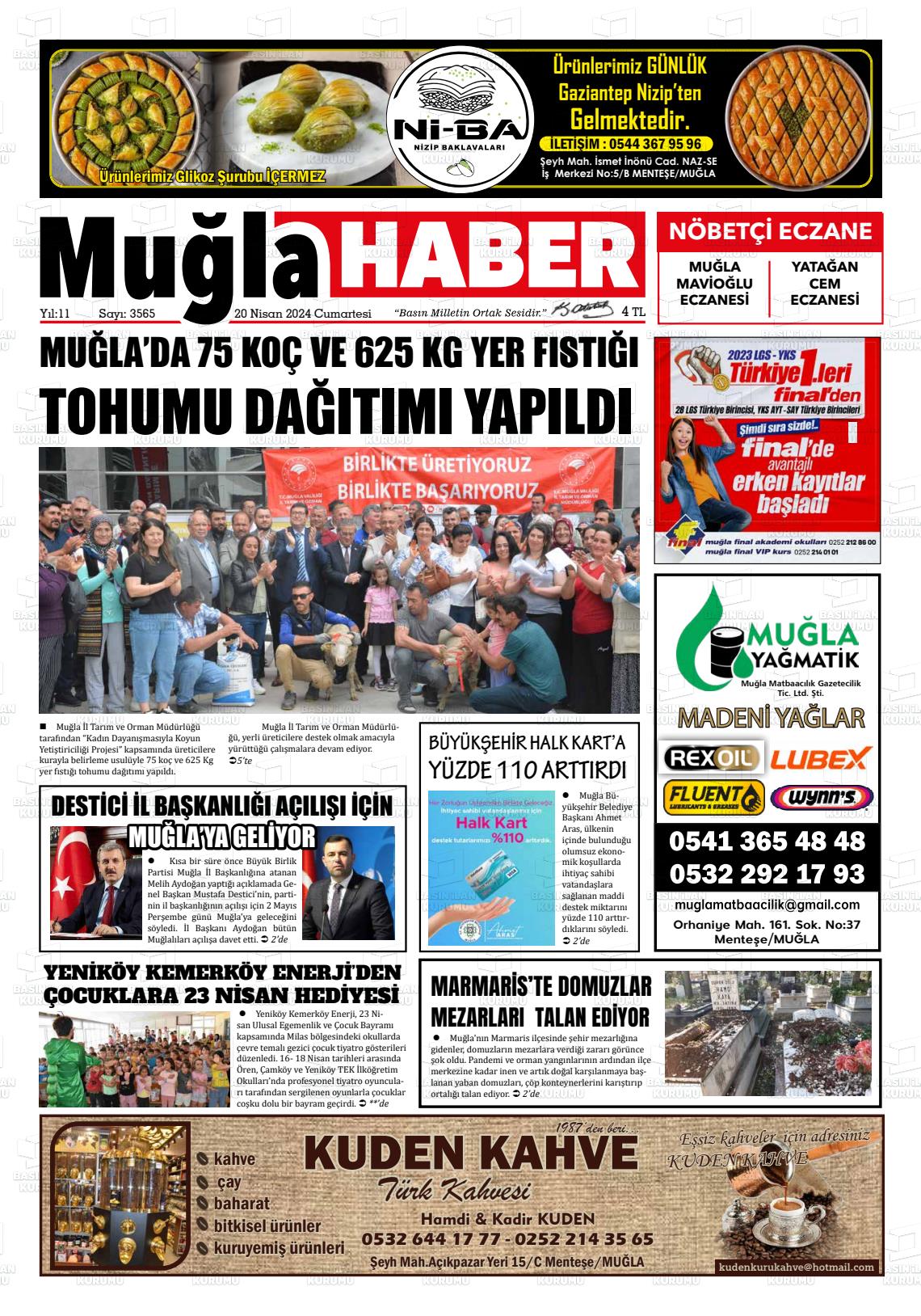 20 Nisan 2024 Muğla Haber Gazete Manşeti