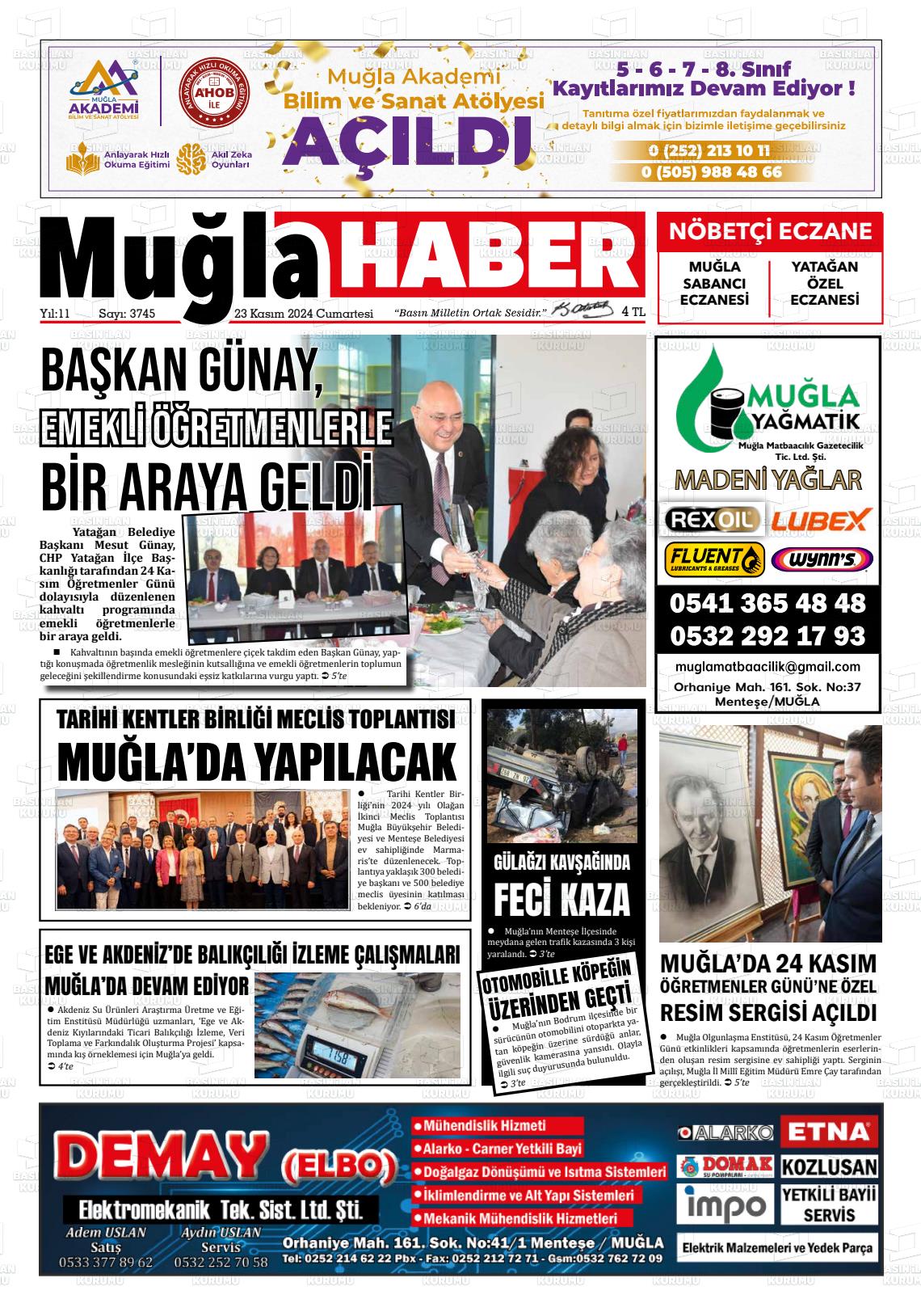 23 Kasım 2024 Muğla Haber Gazete Manşeti