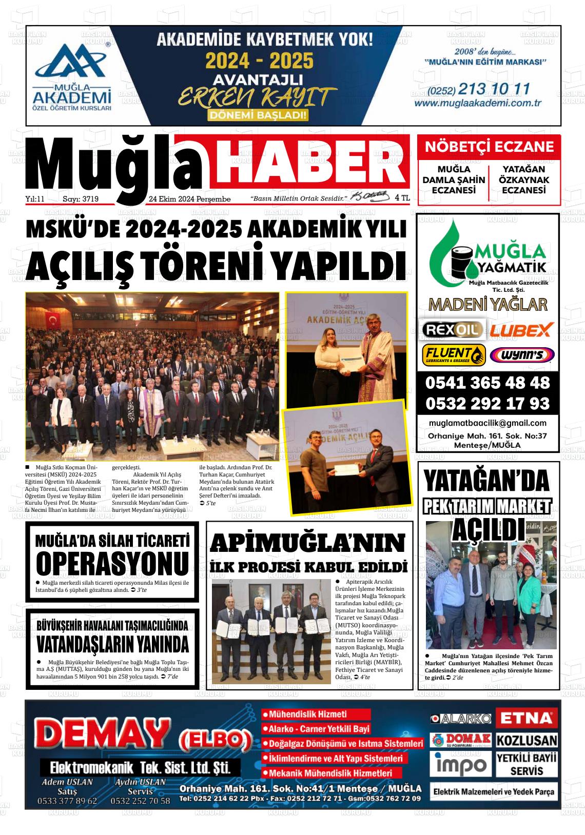 24 Ekim 2024 Muğla Haber Gazete Manşeti