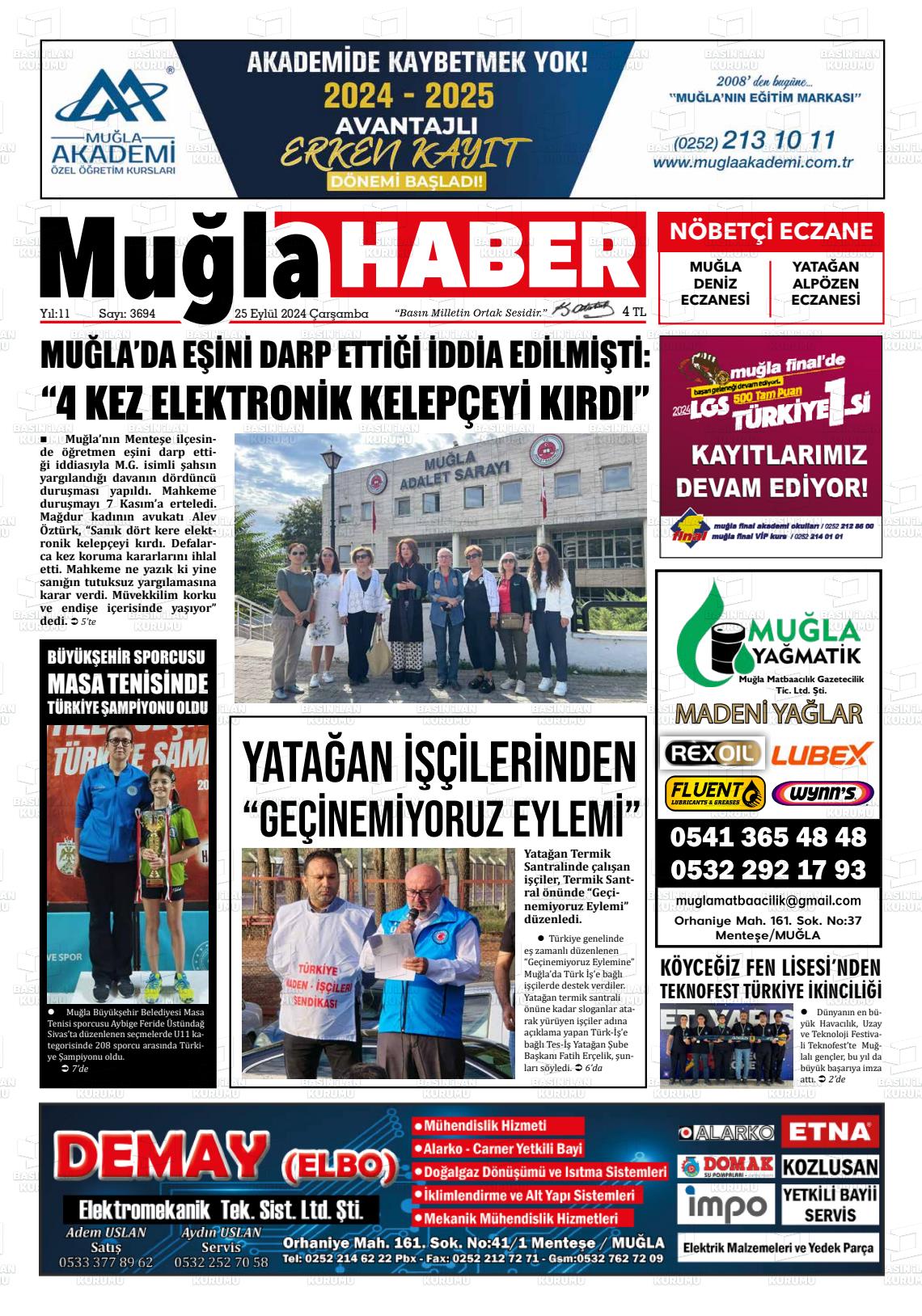 25 Eylül 2024 Muğla Haber Gazete Manşeti