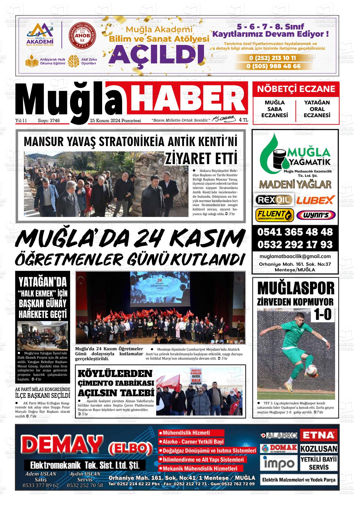 25 Kasım 2024 Muğla Haber Gazete Manşeti