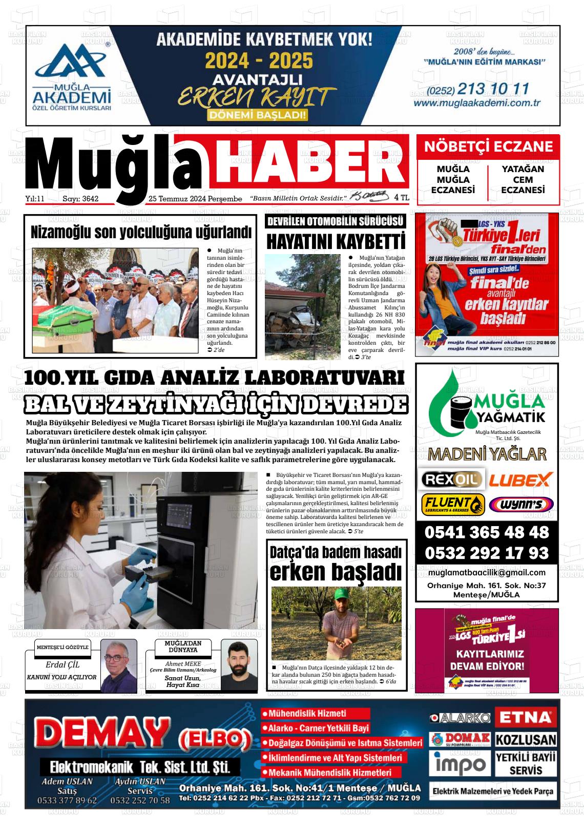 25 Temmuz 2024 Muğla Haber Gazete Manşeti