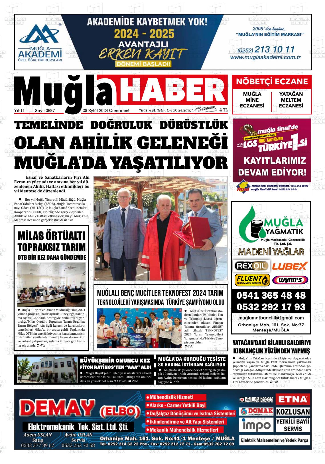 28 Eylül 2024 Muğla Haber Gazete Manşeti