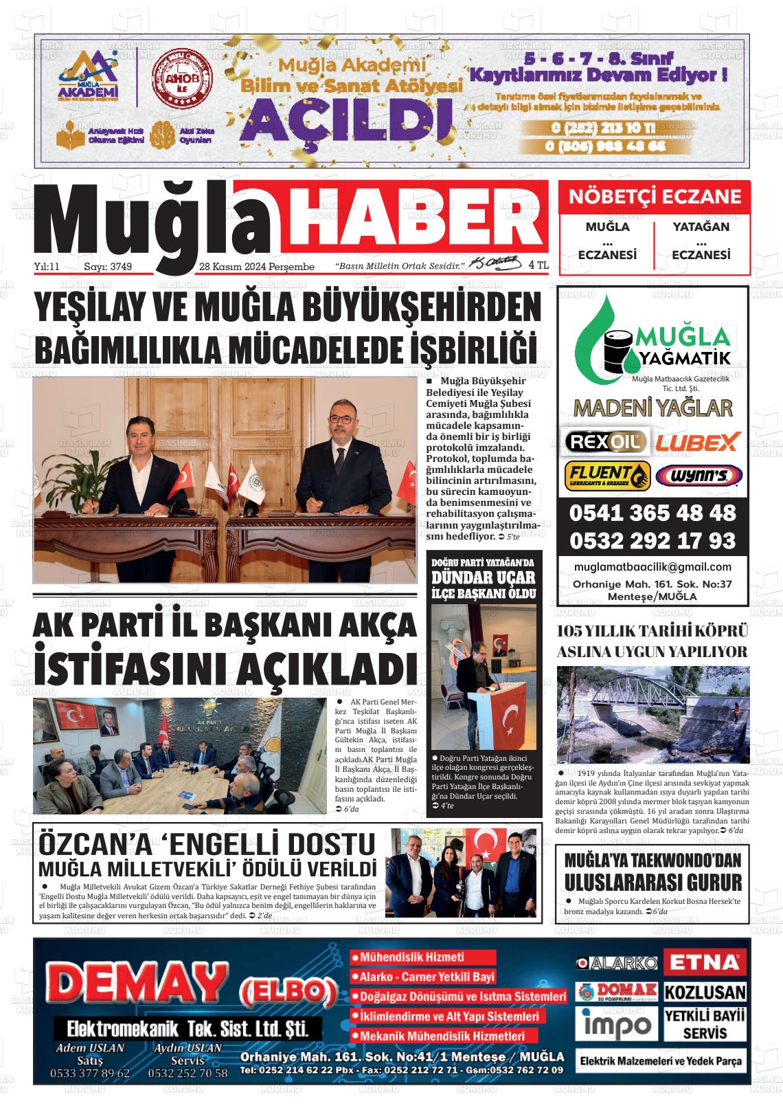 02 Aralık 2024 Muğla Haber Gazete Manşeti