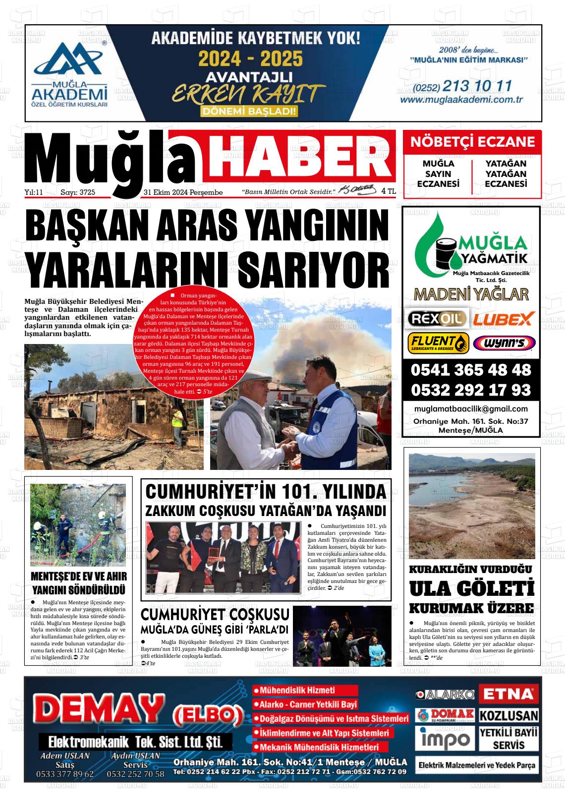 31 Ekim 2024 Muğla Haber Gazete Manşeti