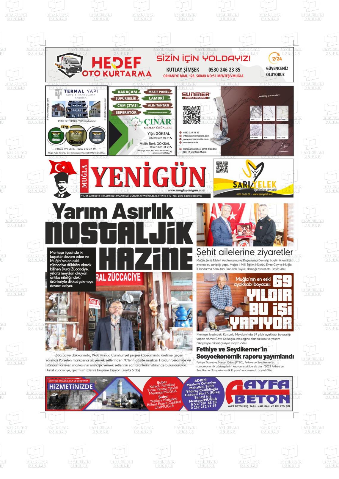 04 Kasım 2024 Muğla Yenigün Gazete Manşeti