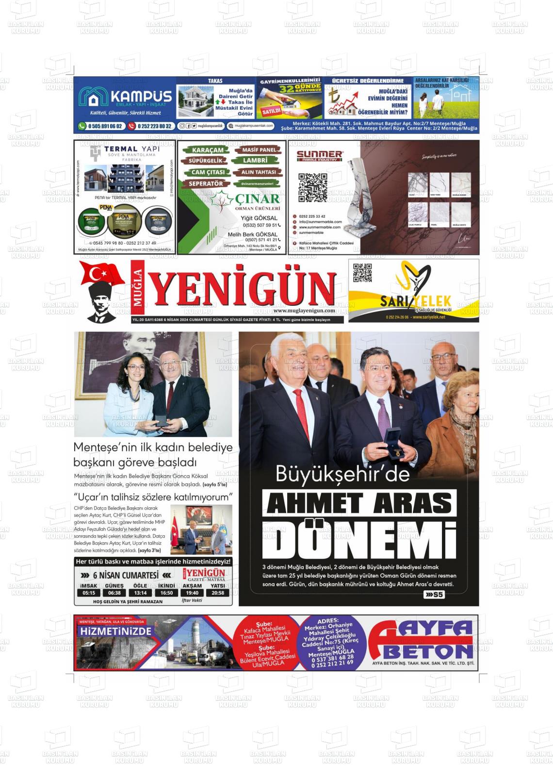 06 Nisan 2024 Muğla Yenigün Gazete Manşeti