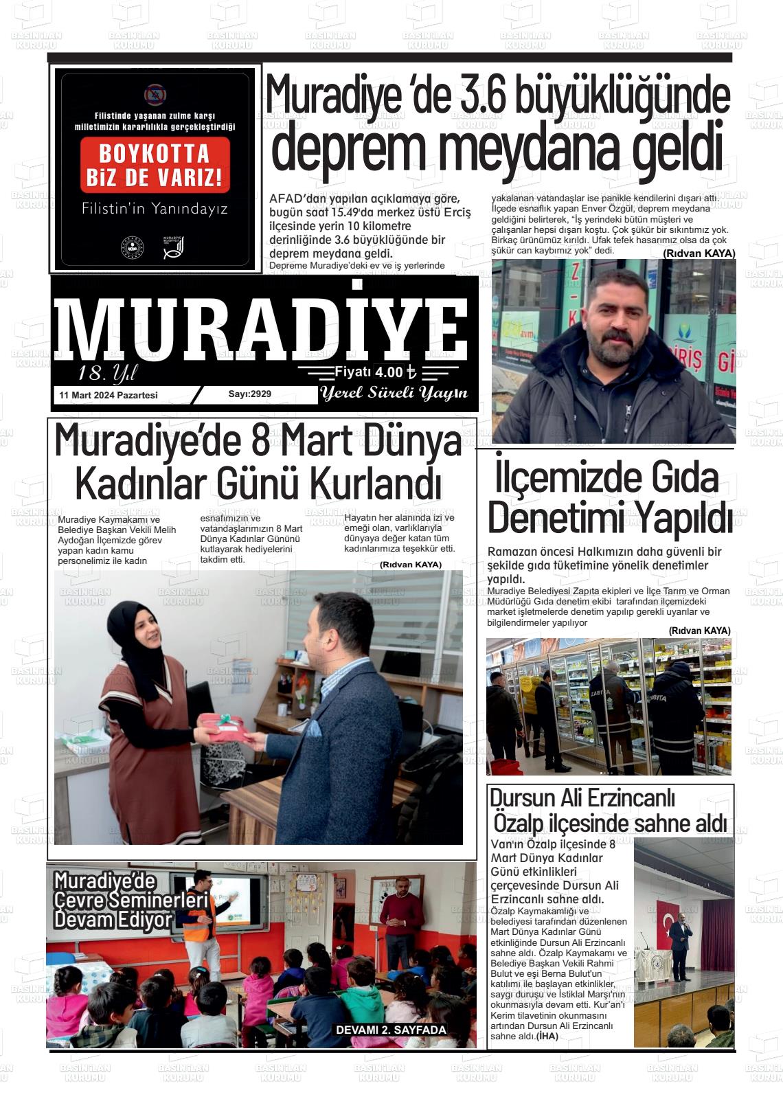 11 Mart 2024 Muradiye Gazete Manşeti