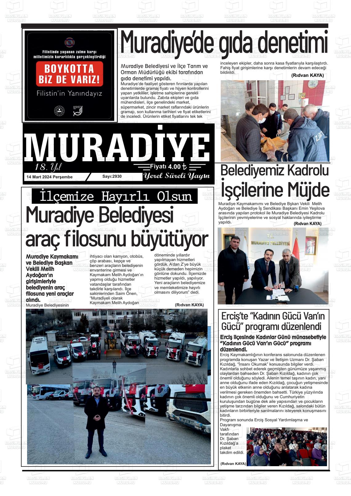 14 Mart 2024 Muradiye Gazete Manşeti