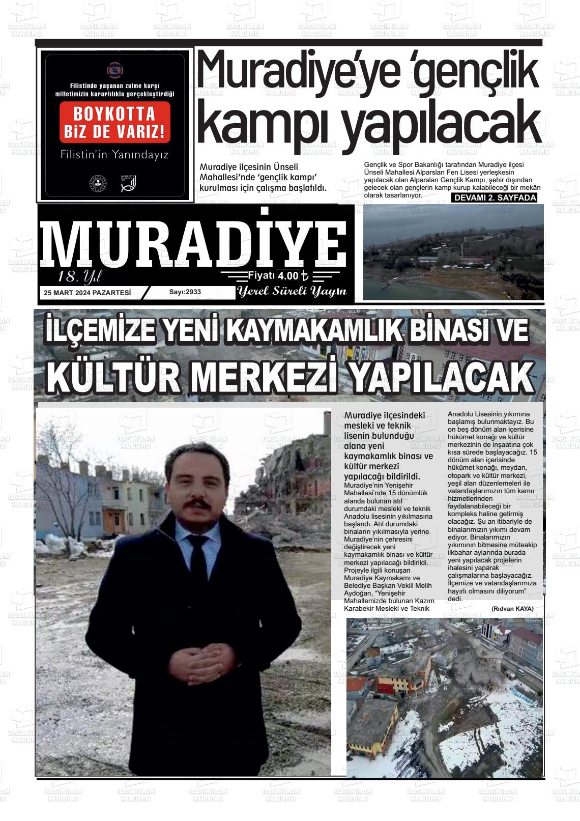 25 Mart 2024 Muradiye Gazete Manşeti