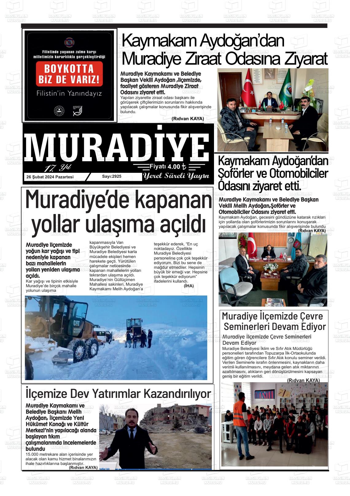 26 Şubat 2024 Muradiye Gazete Manşeti