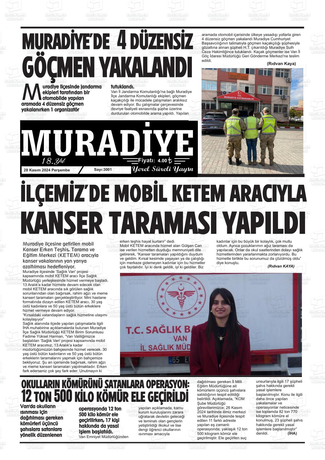 02 Aralık 2024 Muradiye Gazete Manşeti