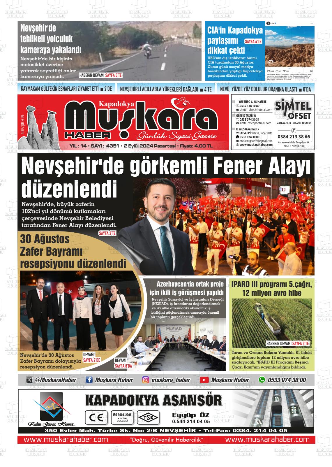 02 Eylül 2024 Muşkara Haber Gazete Manşeti