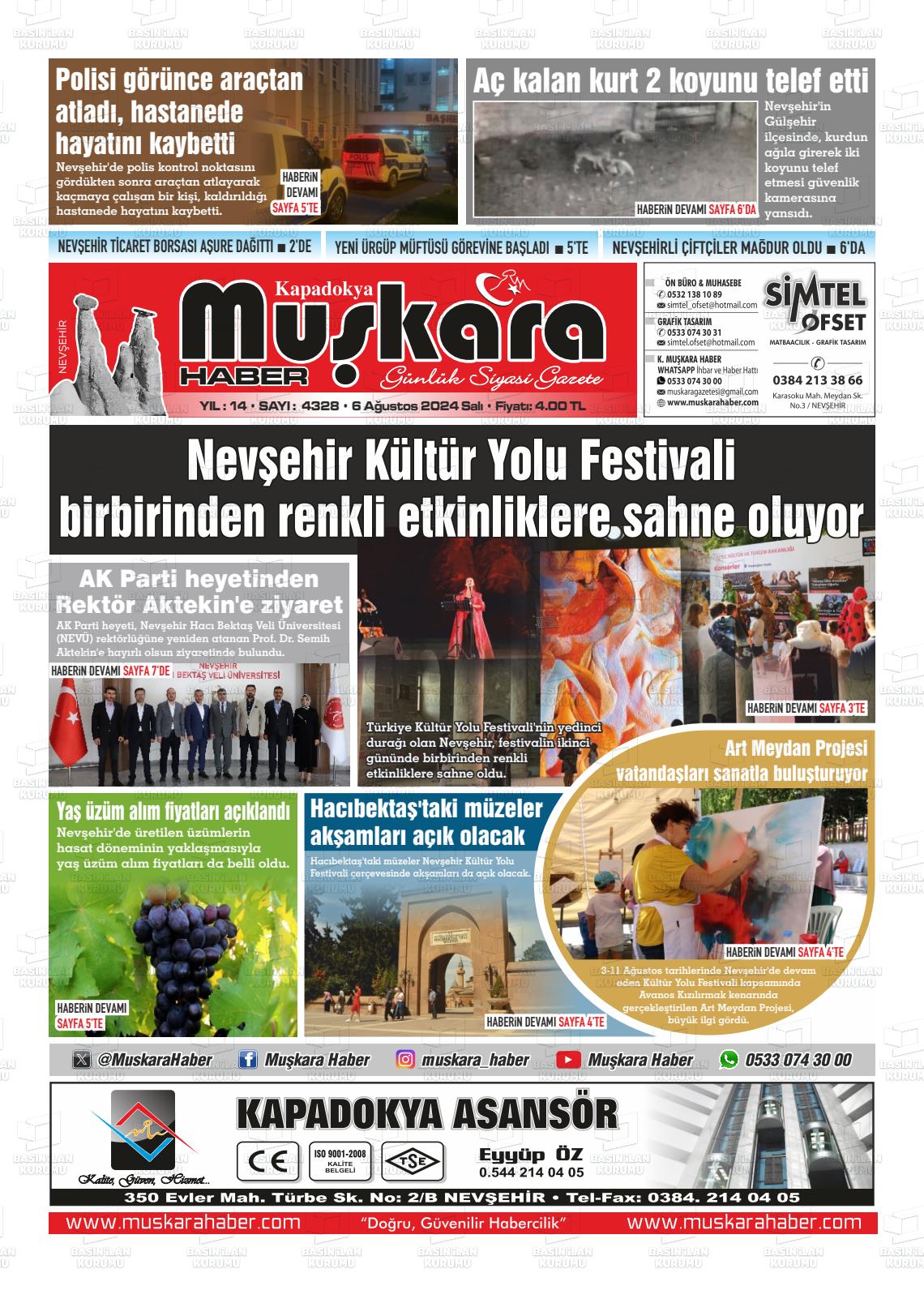 06 Ağustos 2024 Muşkara Haber Gazete Manşeti