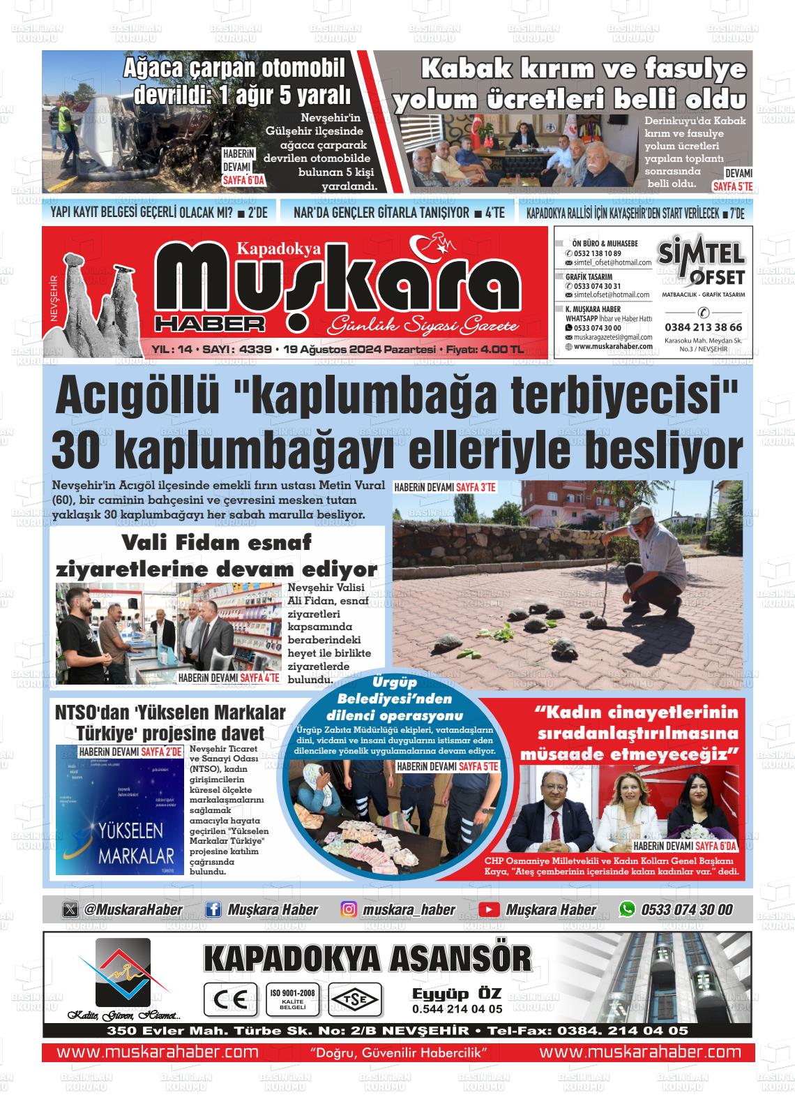 19 Ağustos 2024 Muşkara Haber Gazete Manşeti