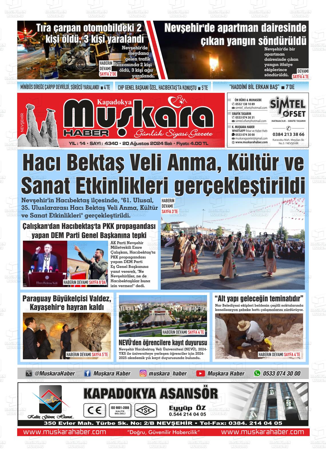 20 Ağustos 2024 Muşkara Haber Gazete Manşeti