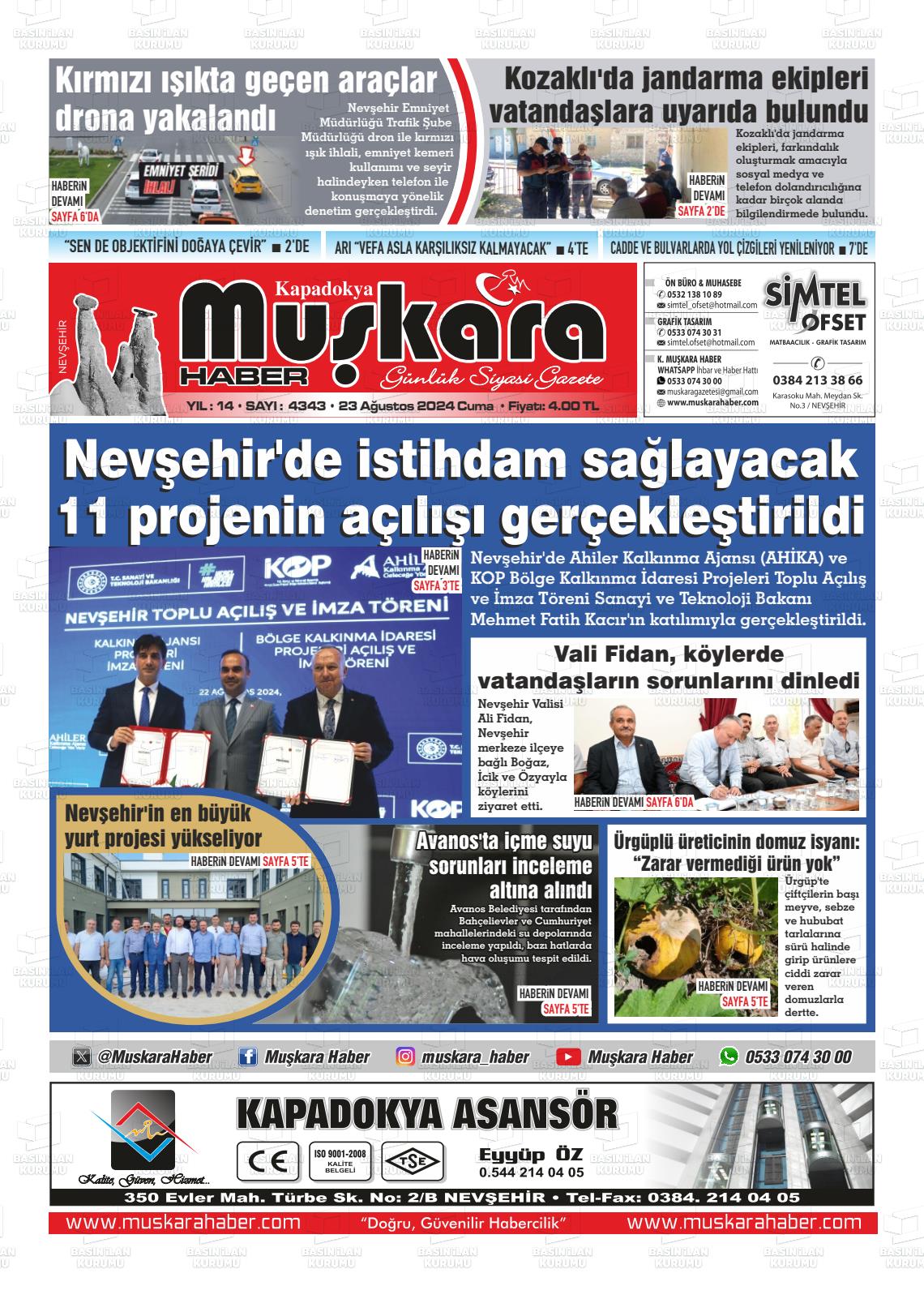 23 Ağustos 2024 Muşkara Haber Gazete Manşeti