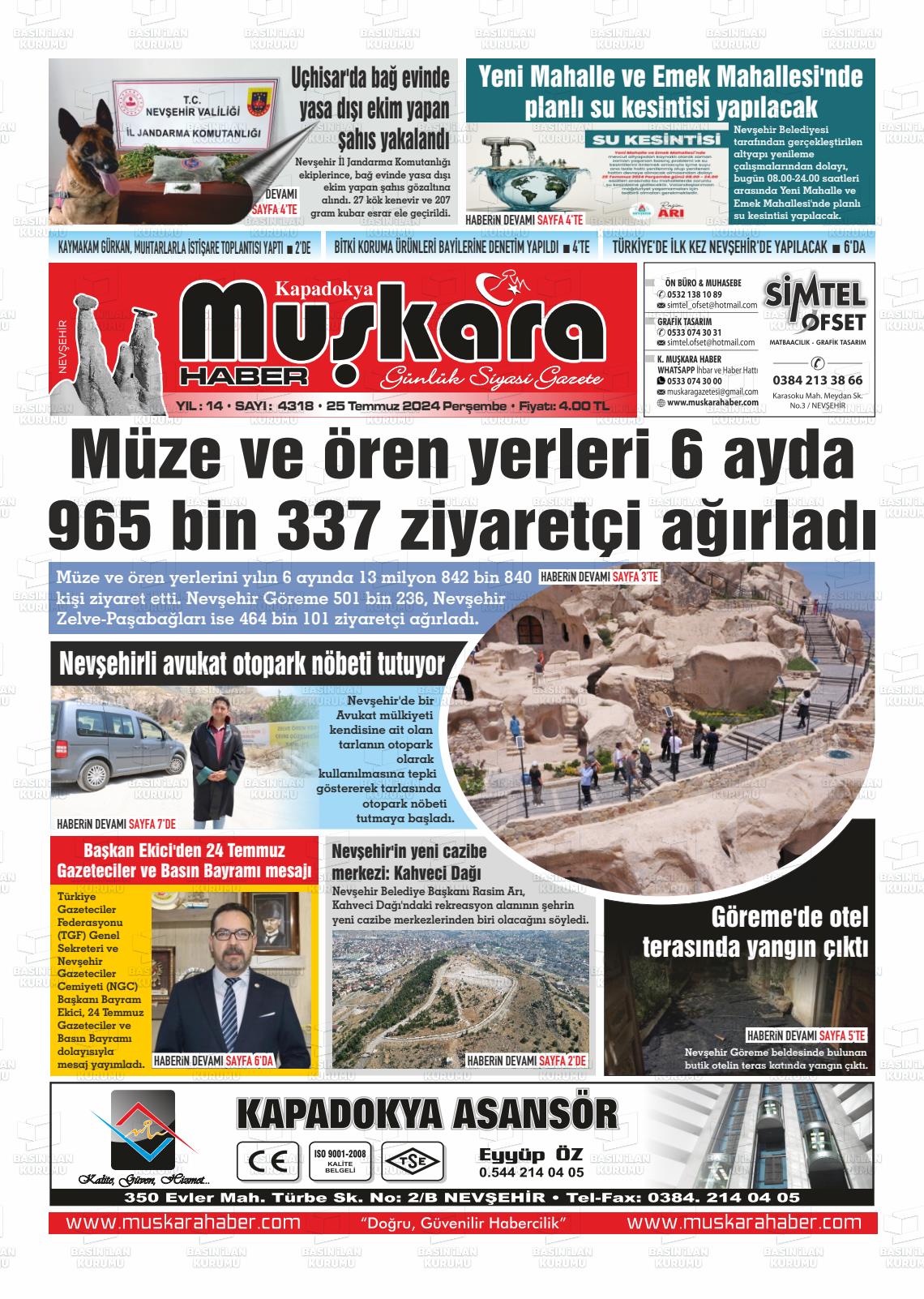 25 Temmuz 2024 Muşkara Haber Gazete Manşeti