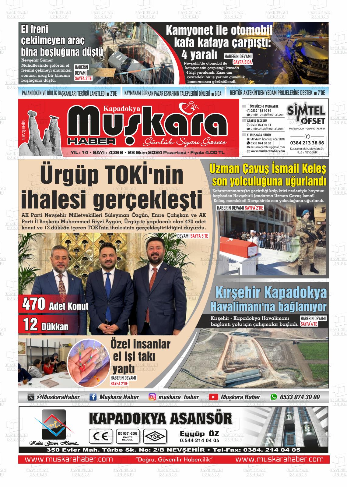 28 Ekim 2024 Muşkara Haber Gazete Manşeti