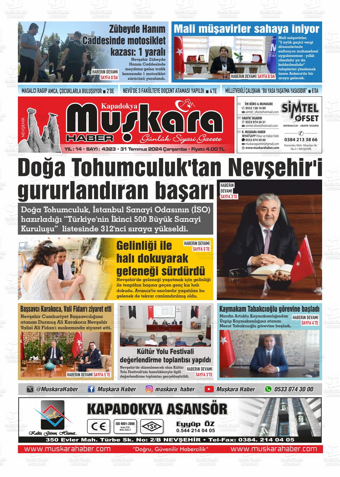 31 Temmuz 2024 Muşkara Haber Gazete Manşeti