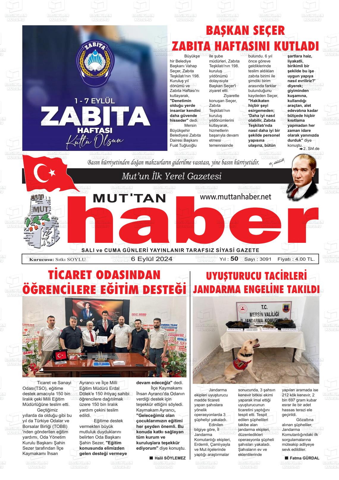 06 Eylül 2024 Mut'tan Haber Gazete Manşeti