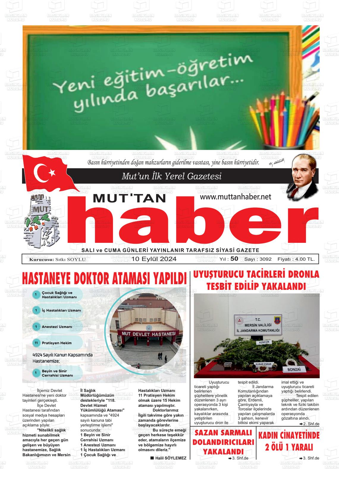 10 Eylül 2024 Mut'tan Haber Gazete Manşeti