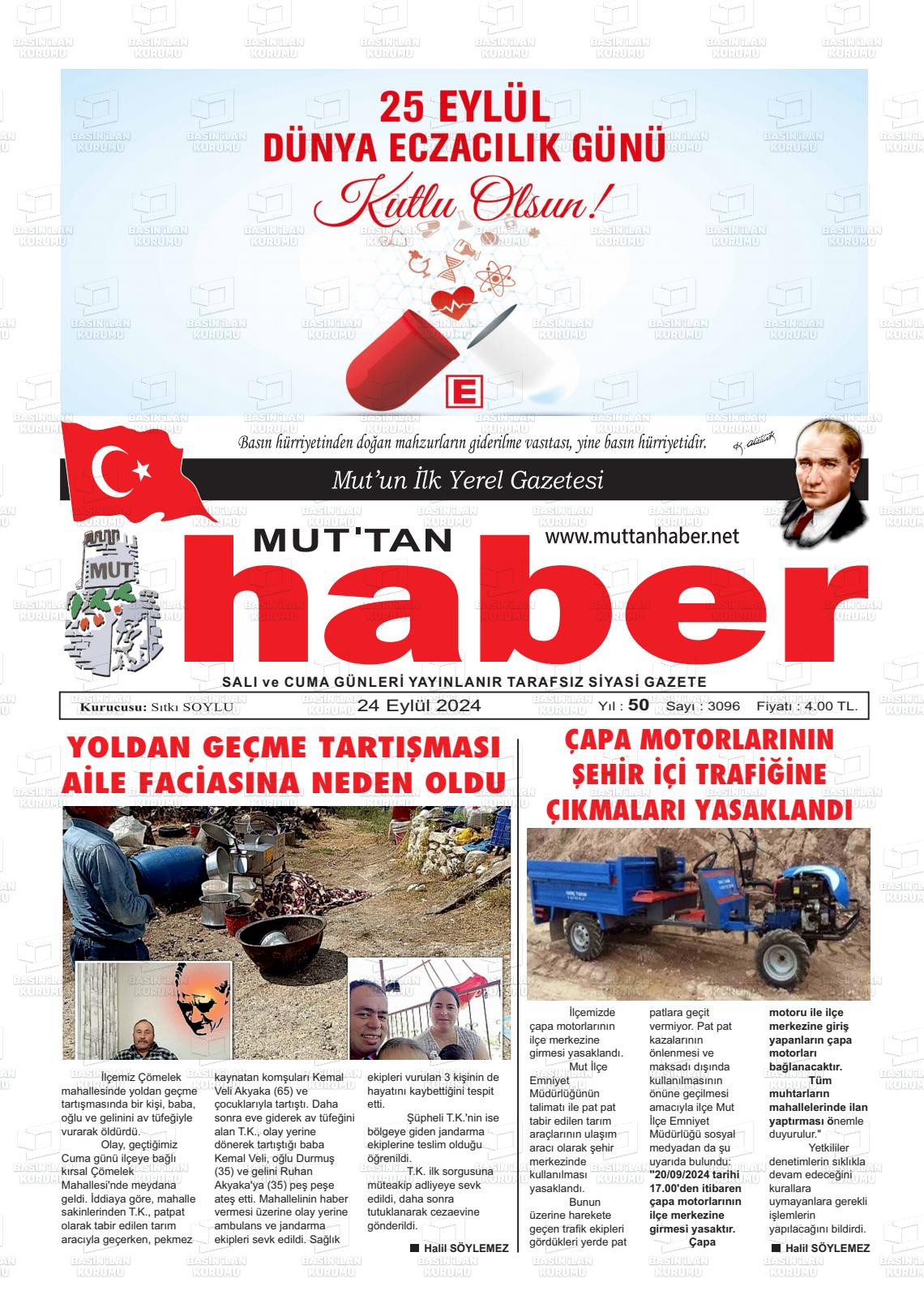 25 Eylül 2024 Mut'tan Haber Gazete Manşeti