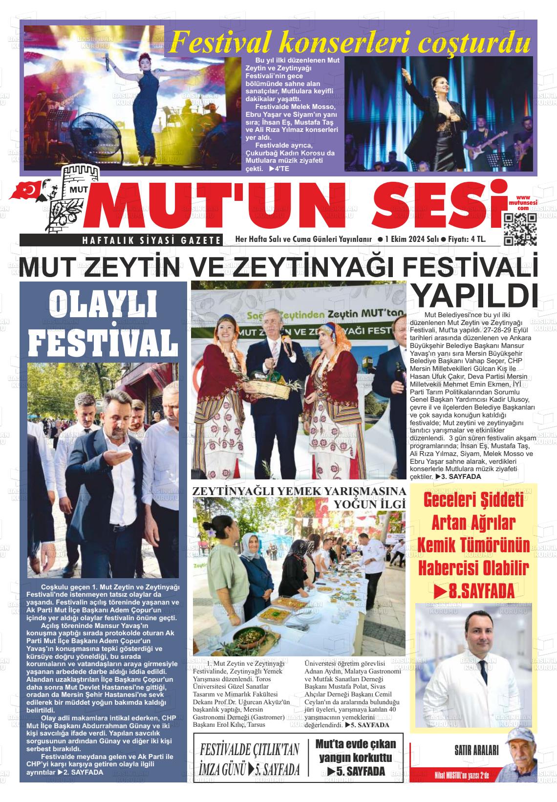 01 Ekim 2024 Mut'un Sesi Gazete Manşeti