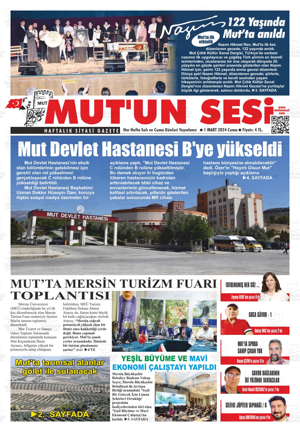 01 Mart 2024 Mut'un Sesi Gazete Manşeti