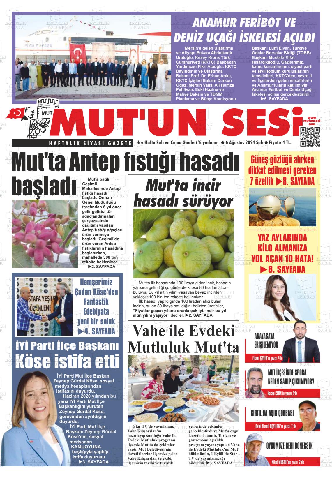 06 Ağustos 2024 Mut'un Sesi Gazete Manşeti