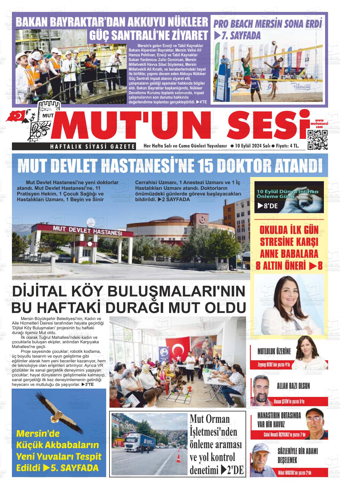 10 Eylül 2024 Mut'un Sesi Gazete Manşeti