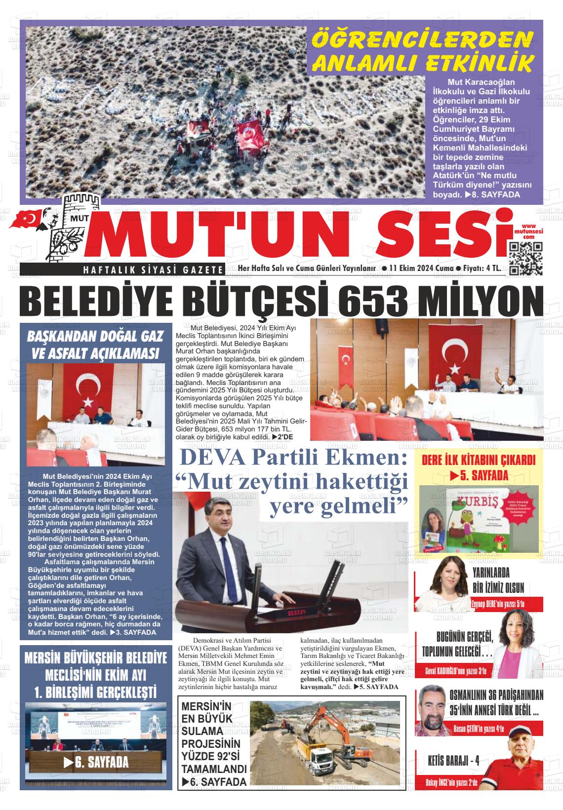 11 Ekim 2024 Mut'un Sesi Gazete Manşeti