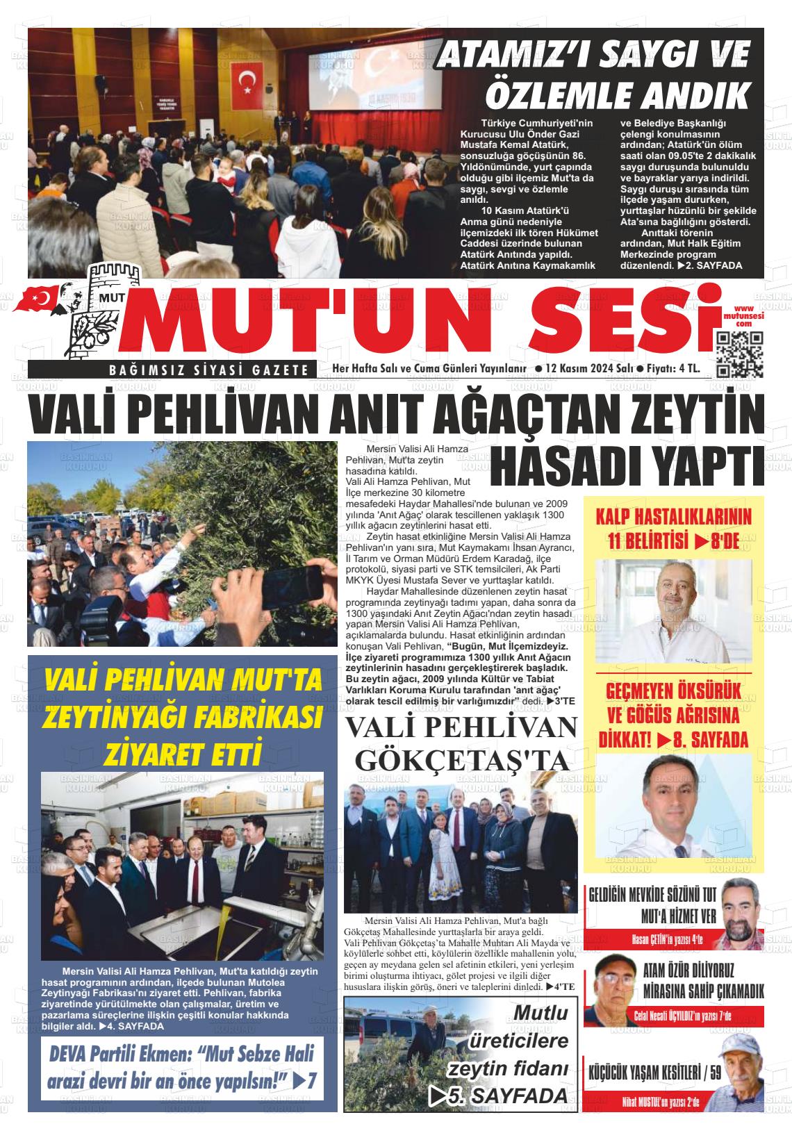 12 Kasım 2024 Mut'un Sesi Gazete Manşeti