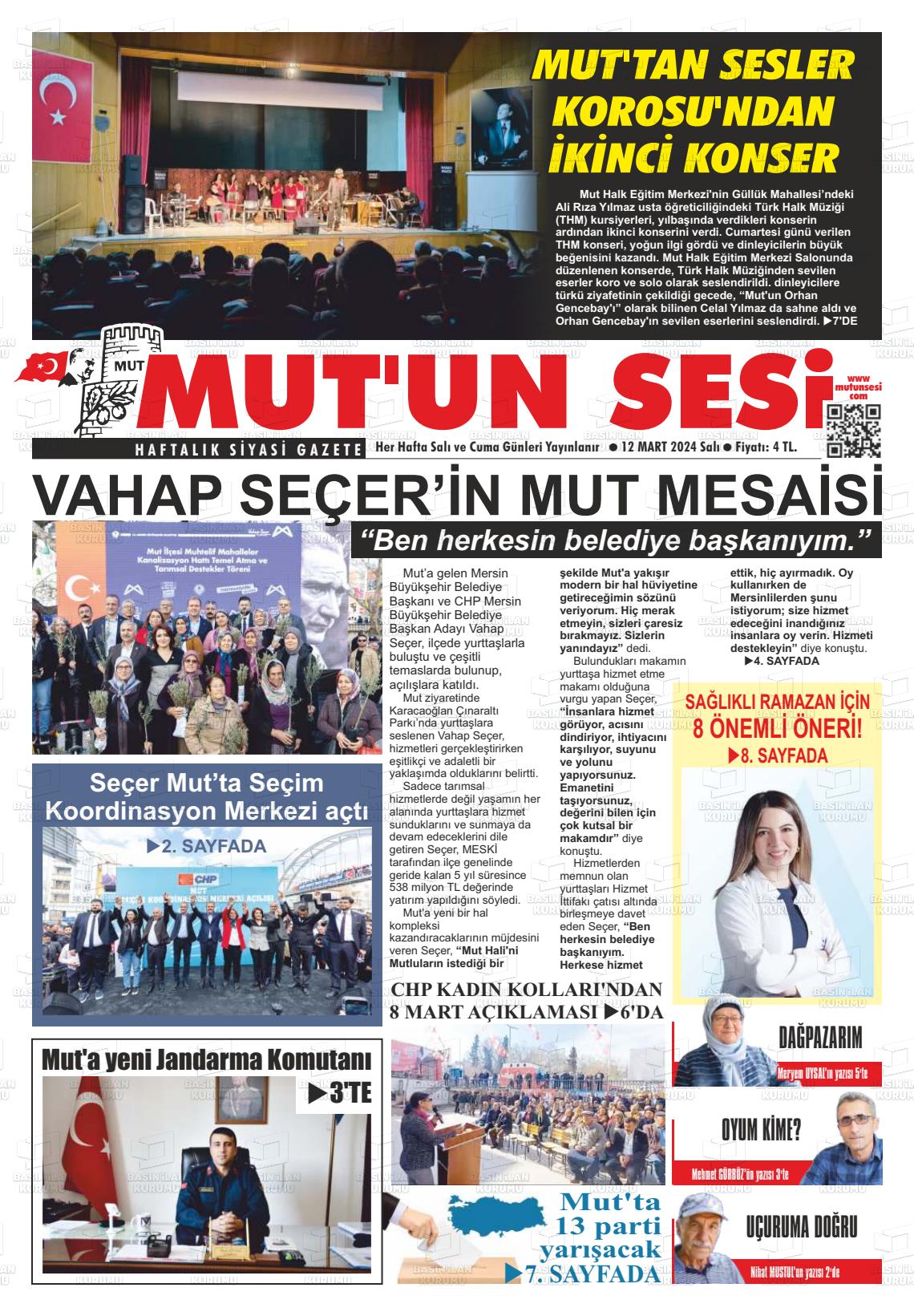 12 Mart 2024 Mut'un Sesi Gazete Manşeti