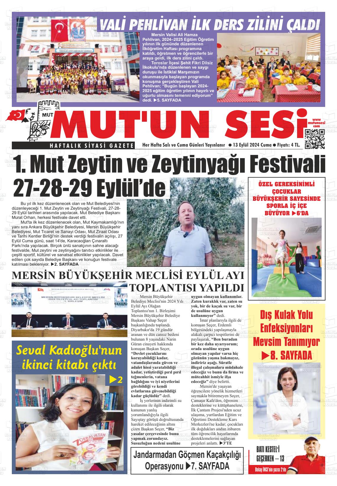 13 Eylül 2024 Mut'un Sesi Gazete Manşeti