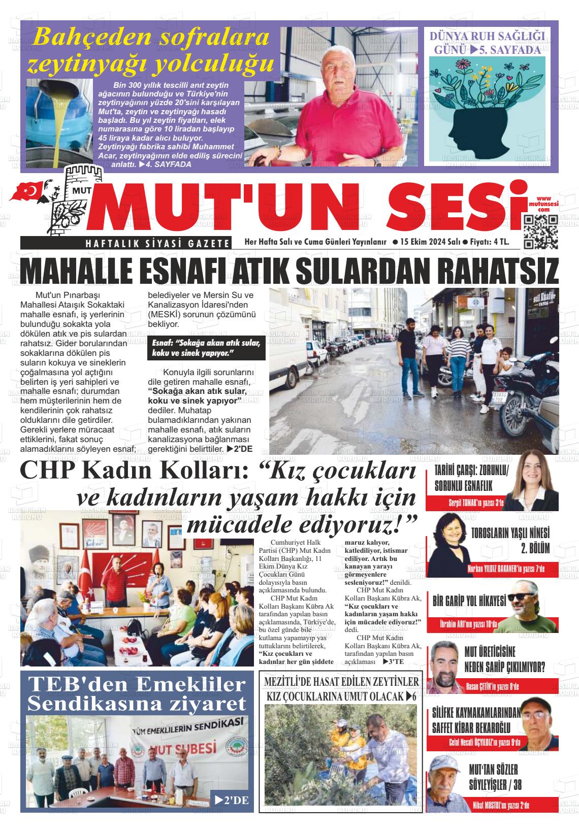 15 Ekim 2024 Mut'un Sesi Gazete Manşeti