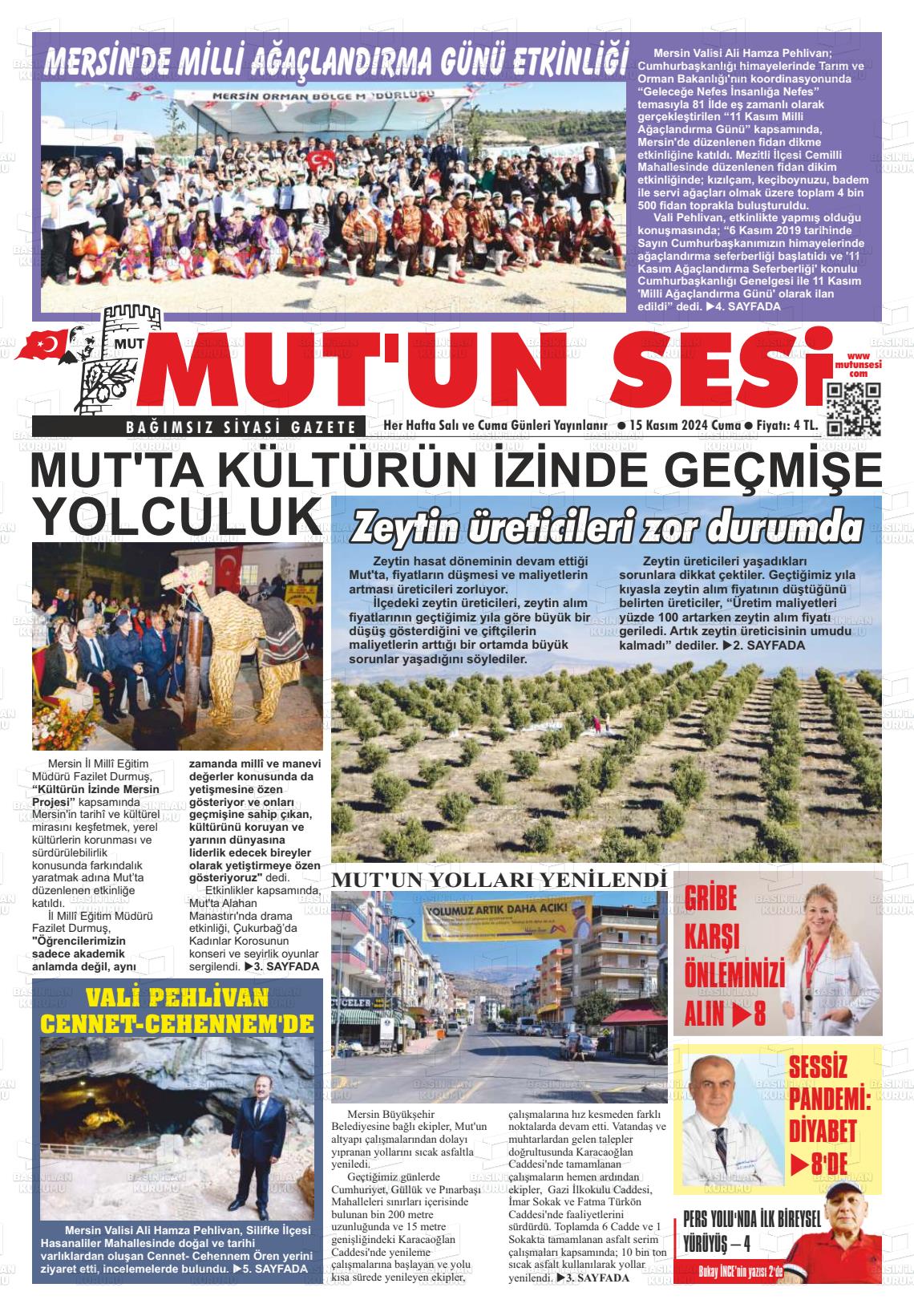 15 Kasım 2024 Mut'un Sesi Gazete Manşeti