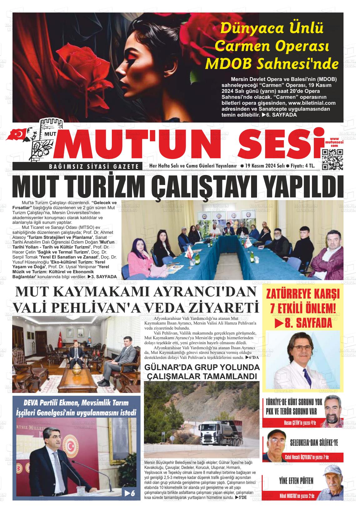 19 Kasım 2024 Mut'un Sesi Gazete Manşeti