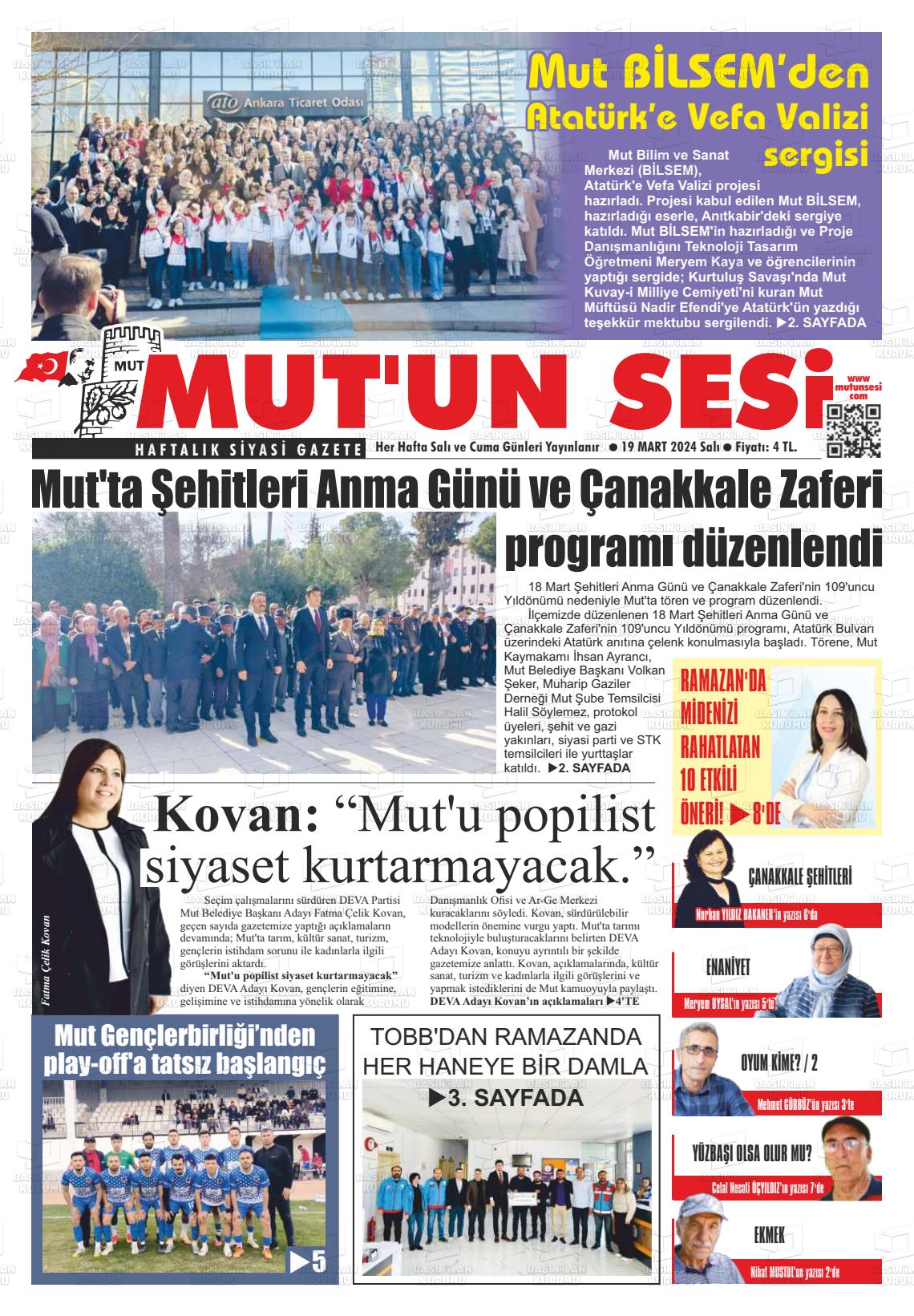 19 Mart 2024 Mut'un Sesi Gazete Manşeti