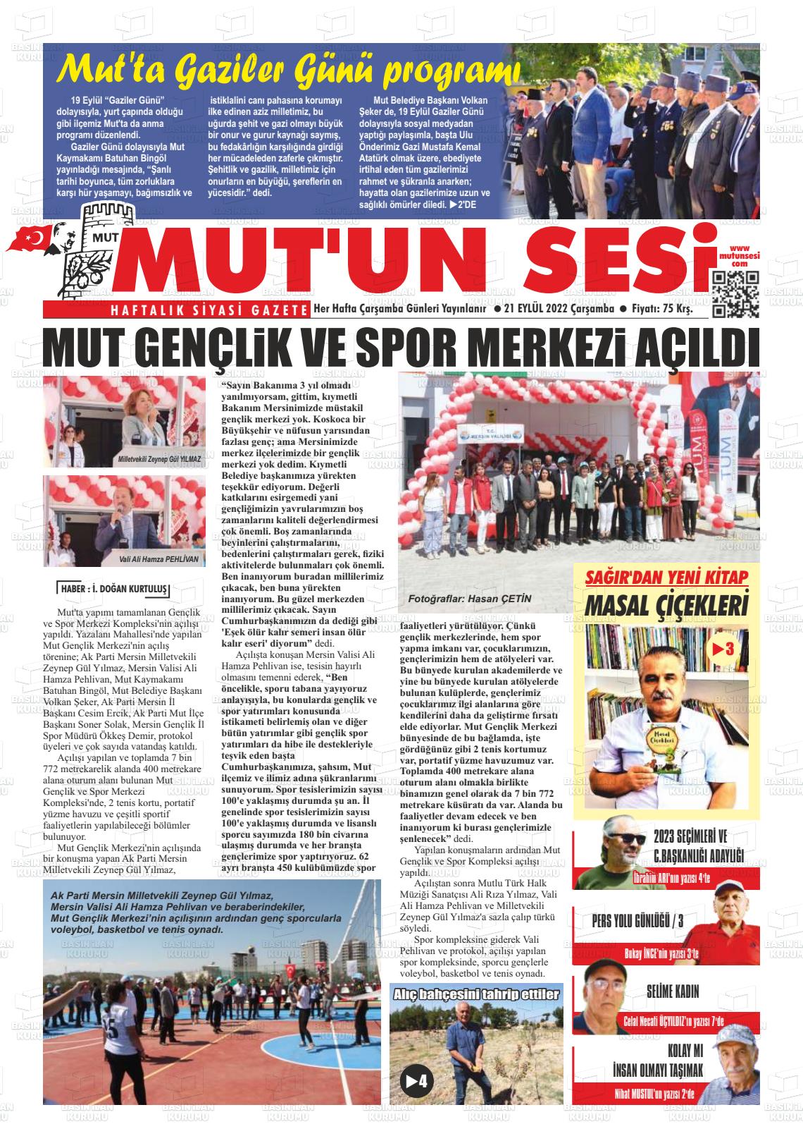 21 Eylül 2022 Mut'un Sesi Gazete Manşeti