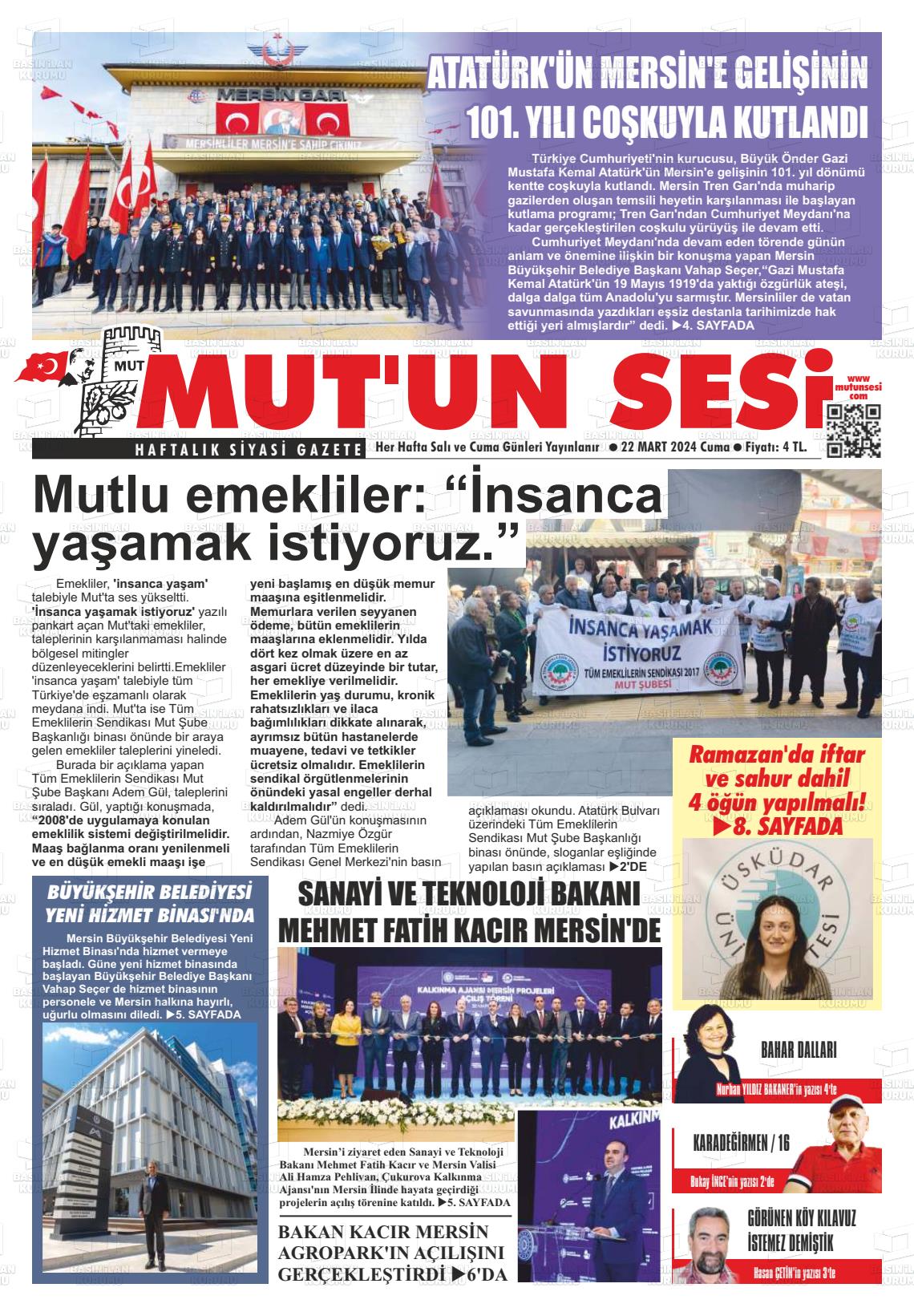 22 Mart 2024 Mut'un Sesi Gazete Manşeti