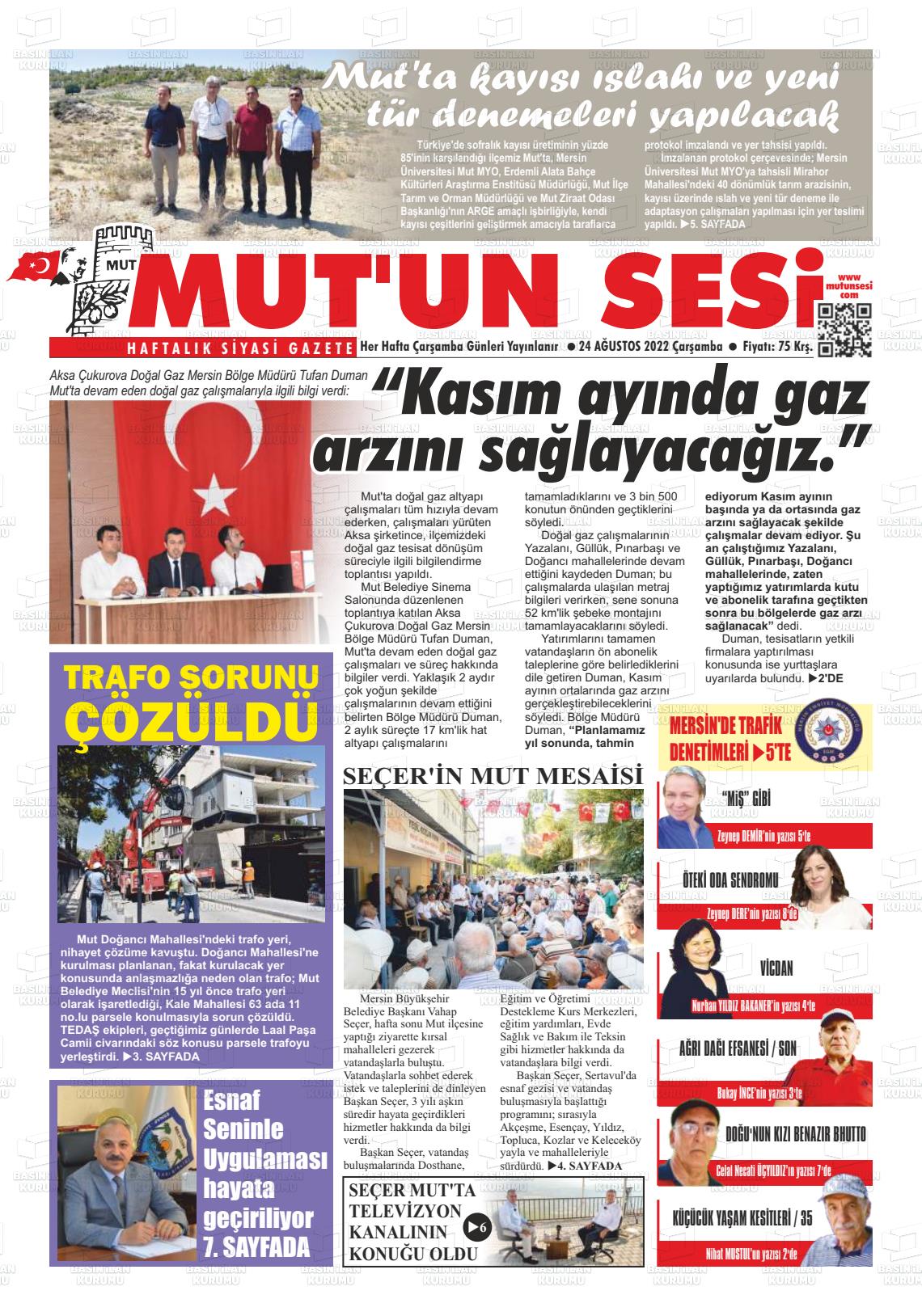 22 Ekim 2022 Mut'un Sesi Gazete Manşeti